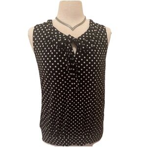 TALBOTS Black and White Polka Dot Sleeveless Top Necktie Size Large Petite